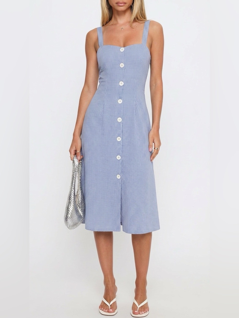 Made by Armous Blue Gingham Button Front Midi Sundress Size S NEW
